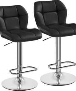 Yaheetech Tabourets de Bar Lot de 2 Réglable Hauteur - Noir | Hauteur Réglable 89-111cm avec Dossier | Charge Max 136kg, Base Métal Stable | Similicuir Hydrofuge | Cuisine, Bar, Salon