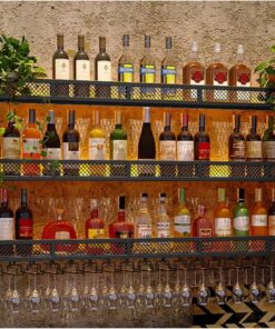 Étagères flottantes pour Bar, casier à vin Mural Industriel, présentoir à vin Mural pour Bar, casier à vin Rond Industriel Suspendu avec Porte-Verre à vin, pour Cuisine, Bar, Salle à Manger