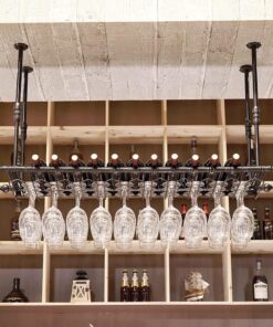 Étagère à vin Suspendue au Plafond, Support pour Bouteilles de vin au Plafond, étagères à Verres à vin suspendues en métal, étagère à vin Flottante pour Bars, Restaurants, Cuisines