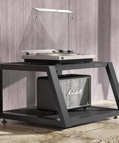 Meuble Rack Audio, Meuble Hi FI avec Pieds Réglables, Meuble Stéréo Vidéo, Cadre en Acier Métallique, Support TV, Facile À Assembler, pour Maison, Bureau(Nero,2 Tier 60x52x35CM)