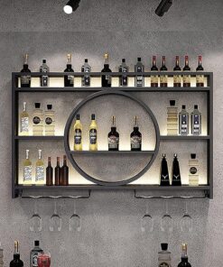 Casier à vin Mural avec Support pour Verre, étagères flottantes pour Bar, étagère de présentation pour Bouteilles de Bar, Support Suspendu pour Tasses à vin, étagères de Bar pour b