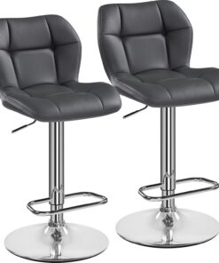 Yaheetech Tabourets de Bar Lot de 2 Réglable Hauteur - Gris | Hauteur Réglable 89-111cm avec Dossier | Charge Max 136kg, Base Métal Stable | Similicuir Hydrofuge | Cuisine, Bar, Salon