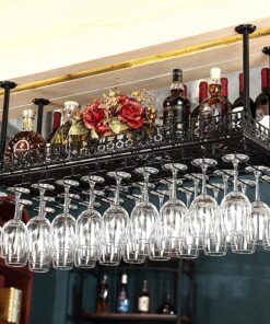 Étagères flottantes pour Bar - Support à vin Vintage Noir - Support pour Bouteille de vin - Support à Verres à vin en métal et Fer - Support à gobelets pour sous-Meuble - Bar/100 x