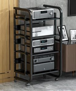 Meuble Hifi à 4/5 niveaux,Support multimédia AV,étagères Stéréo, Meubles pour Audio-vidéo,Console de Tourne-disque,Meuble tourne disque vinyle, pour la maison, le bureau et la salle de loisirs(Nero,50