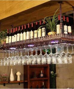 Casier à vin Casier à vin Suspendu avec Support en Verre et étagère Meubles de Bar et casier à vin pour Amateurs de vin Porte-Verre à vin à l'envers Casier à vin Simple en Fer à su