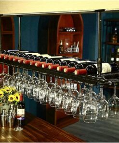 MObyat Casier à vin Suspendu au Plafond avec Support en Verre, pour Les Amateurs de vin, Meubles de Bar et Porte-Bouteilles de vin, Hauteur réglable, Support de Bouteille de vin Suspendu