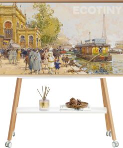 Meuble TV à roulettes pour téléviseurs de 49 à 75 pouces jusqu'à 40 kg, design chevalet avec structure en métal et étagère en bois, meuble TV mobile sur roulettes pour entreprise, bureau