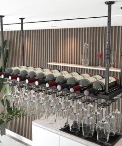 Étagère à vin Industrielle réglable avec Support pour Verres, Grande étagère Suspendue pour Bar, Rangement de vin en métal (150 cm/59 po)