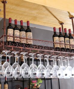 NMDCDH Casier à vin Plafond Porte-Bouteille De Vin Fixé Au Mur en Métal Flottant Organisateur Étagères À l'envers Supports De Verre À Vin pour Bar Cuisine Restaurant Étagère Décorative Ré