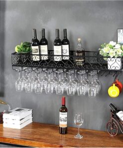 MObyat Casier à vin suspendu au plafond avec support en verre, étagère pour les amateurs de vin, meubles de bar et support à vin, support à verres à vin en forme d'anneau, support de bout