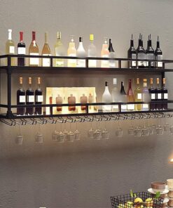 Étagère à vin Murale Moderne avec éclairage LED et Support pour Verres à vin, étagère Flottante pour Bar, décoration de Cuisine et Salle à Manger (Couleur en Option)