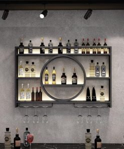Casier à vin Mural avec Support Multifonctionnel en Fer pour Verres à Champagne pour Bar et Restaurant Noir 120 x 15 x 80 cm