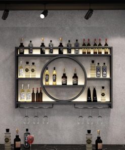 Casier à vin Mural, Support à vin en métal, Support Mural pour Verres à vin, Armoire à vin Ronde en métal à Suspendre, avec Support pour Verres à vin, pour Bar, Cuisine, Salle à ma