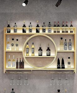 Casier à vin Mural en métal avec Porte-Verres à Champagne, élégant présentoir de Bar pour la Maison ou Le Restaurant, Organiseur de Rangement Multifonctionnel en Fer (doré 120 x 15 x 80 cm)