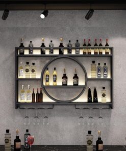 Étagères flottantes pour Bouteilles de vin avec Support pour Verres, Support Mural en Fer pour Bar, décoration de Maison, Noir