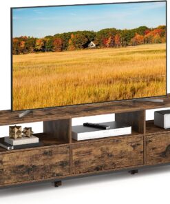 VASAGLE Meuble TV pour Télévision jusqu'à 80 Pouces, Support Télé, 3 Tiroirs en Tissu, 3 Étagères, 178 x 40 x 50 cm, Salon, Chambre, Cadre en Acier, Marron Rustique et Noir LTV303KD01