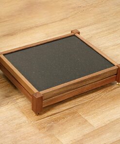 Meuble Rack Audio À 1 Niveau, 58 × 48 × 12,5 cm, Meuble Hi FI en Bois Massif, Surface en Dalle de Marbre, Meuble Audio Vidéo avec Clous de Pied Absorbant Les Chocs