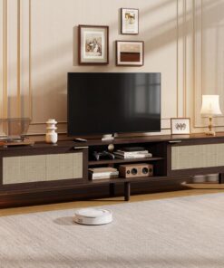 IKALIFE Meuble TV Bas Bois 170cm Longueur avec Rangement Marron | Meuble TV avec 2 Portes, Meuble Tele pour Téléviseur jusqu'à 80 Pouces, Table TV Moderne, Meuble TV pour Salon et Chambre