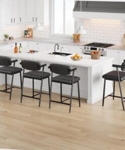 Garvee Lot De 4 Tabourets De Bar avec Dossier Et Accoudoirs, Hauteur Comptoir, Assise Large Et Rembourrée, Piétement Métal Et Repose-Pieds, pour Îlot De Cuisine Et Bar, Noir Rustique