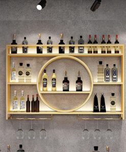 Casier à vin Flottant et présentoir à Verres, Meuble de Bar Mural Moderne avec étagère de Rangement Suspendue pour décoration de Bar à Domicile, Noir