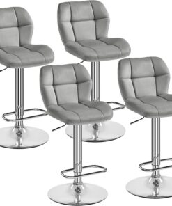 Yaheetech Lot de 4 Tabourets de Bar Réglables en Hauteur Modernes,Chaises de Bar en Velours et Métal,Tabouret Haut Capacité de Charge Maximale 136 kg,44 × 50,5 × 89 cm Gris
