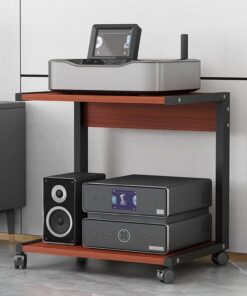 Meuble TV/Support pour Enceintes HiFi avec roulettes, Table pour Platine Vinyle en Bois, Chariot pour imprimante à 2 Niveaux, mobilier de Bureau Mobile, Finition Teck (50 x 40 x 55 cm)