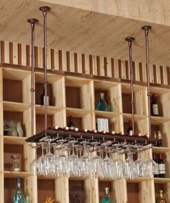 Casier à vin Mural - Porte-Bouteilles de vin de Plafond, Support de Verre à vin Suspendu en Fer de Style Vintage, étagère d'accessoires de Bar pour Le Stockage de la Vaisselle de Restaurant