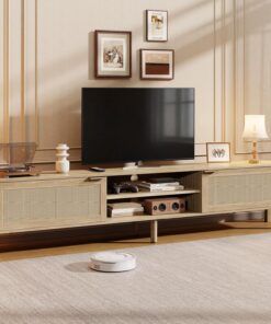 IKALIFE Meuble TV Bas Bois 170cm Longueur avec Rangement Bois | Meuble TV avec 2 Portes, Meuble Tele pour Téléviseur jusqu'à 80 Pouces, Table TV Moderne, Meuble TV pour Salon et Chambre