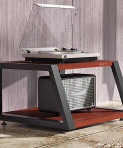 Meuble Hi FI, Meuble Audio Vidéo en Bois Massif, Meuble stéréo multimédia Domestique, Cadre Noir Pieds en Acier, for amplificateur/préamplificateur/DAC de Bureau HiFi(Walnut Color,23.6x13.7/60