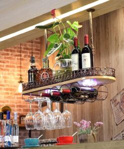 Porte-verres à vin suspendu au plafond - Étagère pour plantes créatives, support de rangement en métal, présentoir pour bar de restaurant, porte-fleurs pour la maison, porte-verres à pied ré