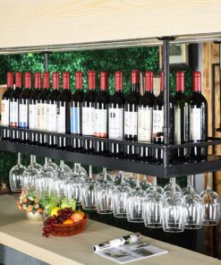 Casier à vin Mural - Étagère décorative de Plafond pour casier à vin, casier à vin Mural Industriel, Porte-Bouteilles en Fer pour Bars, Restaurants (Noir)