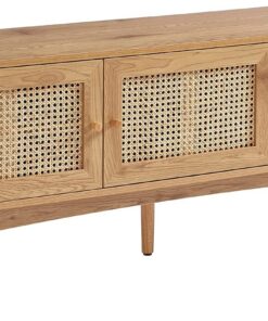 BAÏTA Meuble TV INES Effet chêne et cannage rotin l140cm