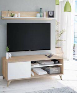 Dmora - Support TV Mesa, Buffet pour télévision de salon avec 1 porte, Meuble TV de salon, Buffet design, cm 135x40h50, Chêne