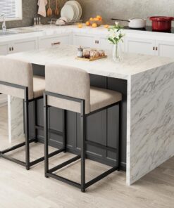 Ensemble De 2 Tabourets De Bar, Tabourets De Bar Modernes à Hauteur De Comptoir Avec Dossier Et Repose-Pieds, Chaises De Bar Rembourrées En Cuir Synthétique Pour îlot De Cuisine, Salle à Manger Ou Bar