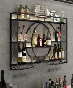 Meuble de Bar Flottant avec éclairage LED | Présentoir à vin en Fer | Étagère de Bar en métal pour Boissons alcoolisées | Étagère Murale en Fer avec casier à vin en métal pour la Cuisine