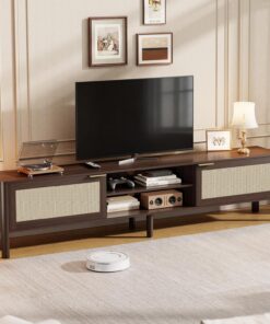 IKALIFE Meuble TV Bas Bois 140cm Longueur avec Rangement Marron | Meuble TV avec 2 Portes, Meuble Tele pour Téléviseur jusqu'à 65 Pouces, Table TV Moderne, Meuble TV pour Salon et Chambre