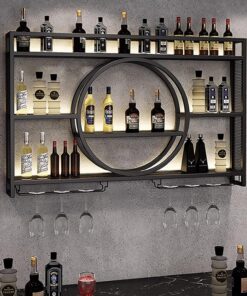 Casier à vin Mural Noir Moderne avec étagères flottantes Support à Champagne Multifonctionnel en Fer pour Placard Taille 100 cm Supports d'affichage élégants pour Bar
