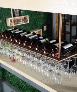 Casier à vin, étagères flottantes pour Bar, casiers à vin muraux, Porte-Bouteilles de vin Suspendu, Support de Verre à vin au Plafond, Supports à Verres à Pied (Taille : 100 x 35 c