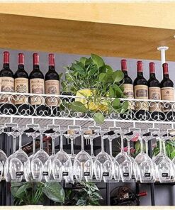 MObyat Casier à vin Suspendu au Plafond avec Support en Verre, pour Les Amateurs de vin, Meubles de Bar et Porte-vin, Supports à Verres à Pied, Support de Bouteille de vin Suspendu au pla