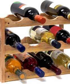 Relaxdays Casier à Vin Range Bouteilles Horizontal, 3 étages de 4 Bouteilles pour 12 Bouteilles en Bois Etagère à Bouteilles de vin Dimensions 42x21x28 cm Porte-Bouteilles Bois de Noyer, Nature