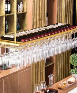 Porte-Bouteilles - Porte-Verres à vin Suspendu, 2 Niveaux de Porte-Bouteilles, Porte-Bouteilles de Plafond en métal réglable, étagère de Plafond décorative Simple pour Bars, familles, restau