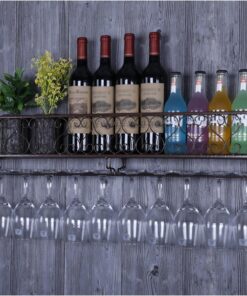 Casier à vin mural en métal avec support pour verres et étagère, présentoir pour bouteilles de vin, mini-bar, étagères pour boissons alcoolisées, pour la maison, la salle à manger et la cuis