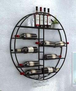Casier à vin Rond Mural avec Support en Verre, Organisateur de Rangement en métal pour Bar, décoration de Bar, Porte-Bouteille de vin Noir, Supports à Verres à Pied Suspendus, Tail