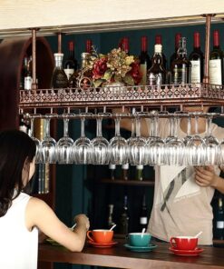 Casier à vin avec Support de Verre à Montage au Plafond, Support à Verres à Pied Suspendu, étagère de Rangement de vin décorative, étagère à vin Flottante pour Bars, restaurants/60