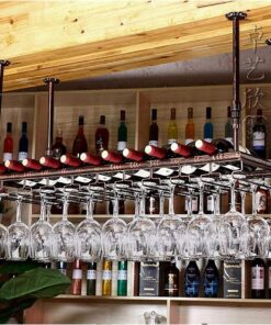 MObyat Casier à vin Suspendu au Plafond avec Support en Verre, pour Amateurs de vin, Meubles de Bar et Supports à Verres à Pied de Style Vintage, casier à vin Suspendu au Plafond, Porte-b