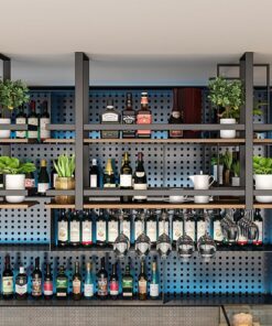Casier à vin Suspendu, étagères de Rangement de Plafond en métal avec étagère en Verre à Pied, Support d'affichage décoratif Suspendu pour Bar Restaurant café 80/100/120/150 cm (120 x 30 x 8