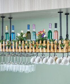Étagère de Plafond Rustique Industrielle pour Bouteilles de vin, étagères flottantes décoratives à Hauteur réglable, Supports à Verres à vin Suspendus pour Bar pour présentation de