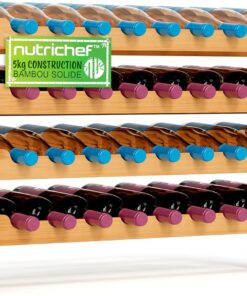 NutriChef Casier à Bouteilles en Bambou 36 Bouteilles – Range Bouteille Vin Empilable 4 Niveaux, Porte Bouteille Autoportant, Rangement Bouteilles pour Cave à Vin, Cuisine ou Bar