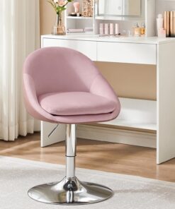 VASAGLE Chaise Réglable, Chaise de Coiffeuse, Fauteuil de Bureau Pivotant, Tabouret de Bar avec Dossier et Socle, en Acier, pour Bar, Bureau, Coiffeuse, Salle à Manger, Rose Bonbon LJB100R01