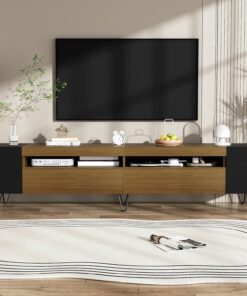 XJBTBA Meuble TV avec Rangement, Meuble TV Effet Noir Bois pour 70,8 Pouces, pour Salon